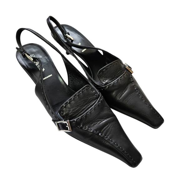 Y2k Prada Slingback Kitten Heels Buckle Detail Pointed Toe Vintage - Size 37 - Picture 5 of 8